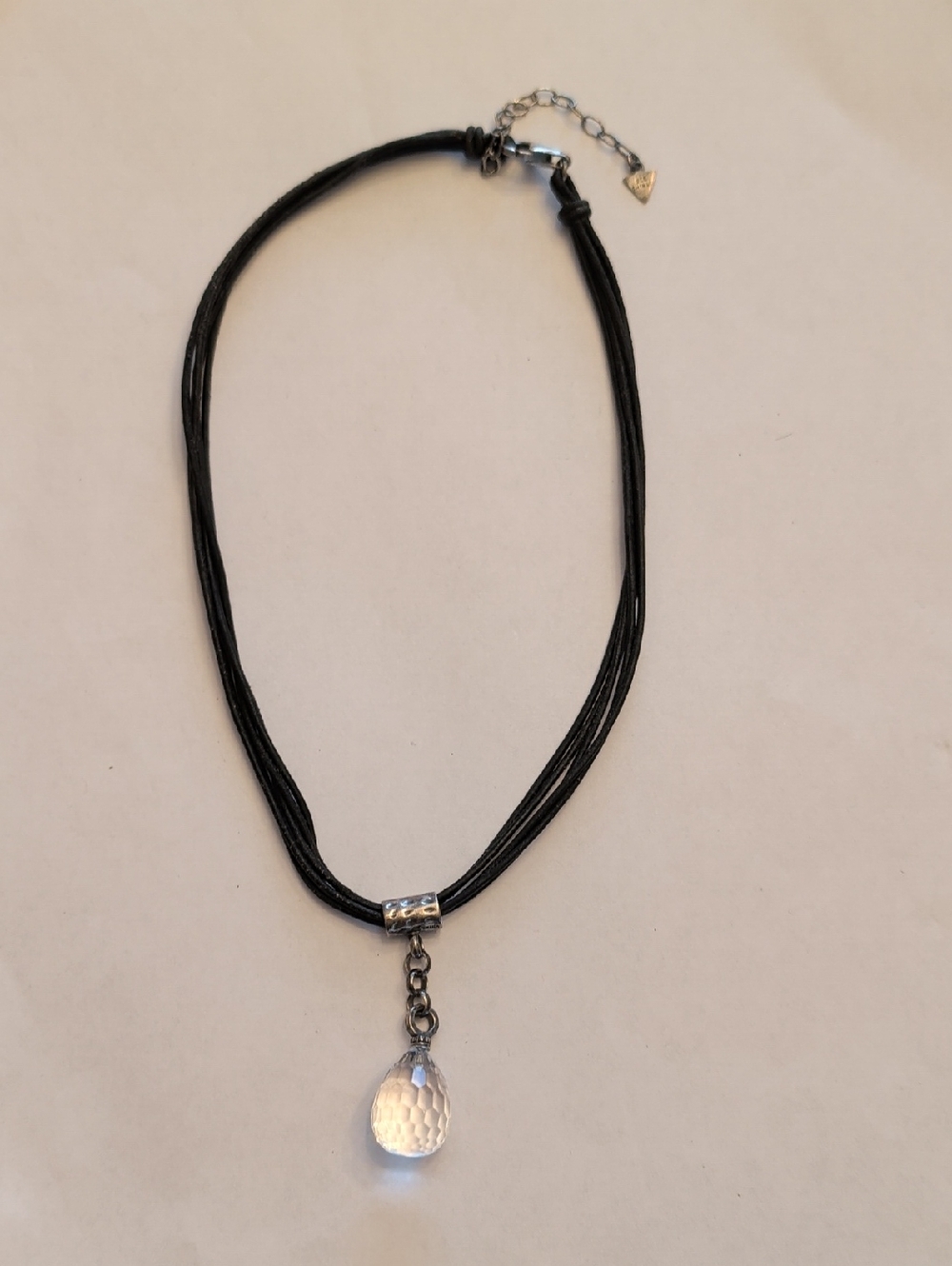 Silpada Black Multi-Strand Cord Necklace with Clear Teardrop Pendant